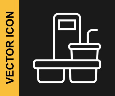 Siyah arka planda izole edilmiş beyaz çizgi kahve fincanı. Vektör