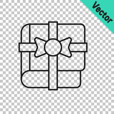 Şeffaf arkaplanda izole edilmiş bir hediye simgesi olarak siyah çizgi kitabı. Vektör