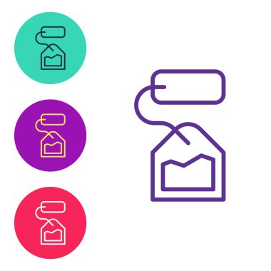 Çay poşeti simgesini beyaz arkaplanda izole et. Simgeleri renklendirin. Vektör