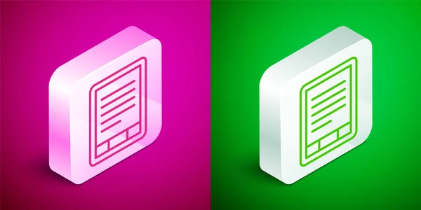 Isometric Line Book Reader Icon Isolated Pink Green Background Stříbrný — Stockový vektor
