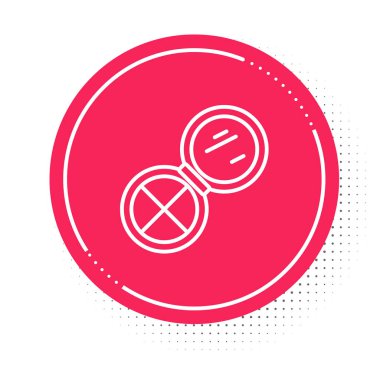 Beyaz zemin üzerinde ayna simgesi olan beyaz çizgi makyaj tozu. Kırmızı daire düğmesi. Vektör