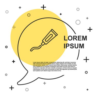 Beyaz zemin üzerinde izole edilmiş siyah çizgi tüp diş macunu simgesi. Rastgele dinamik şekiller. Vektör