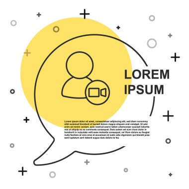 Siyah hat görüntülü sohbet konferansı simgesi beyaz arkaplanda izole edildi. Çevrimiçi iş görüşmesi formu. Uzak proje yönetimi. Rastgele dinamik şekiller. Vektör