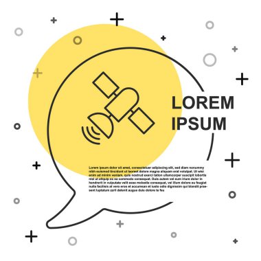 Beyaz arkaplanda siyah çizgi uydu simgesi izole edildi. Rastgele dinamik şekiller. Vektör