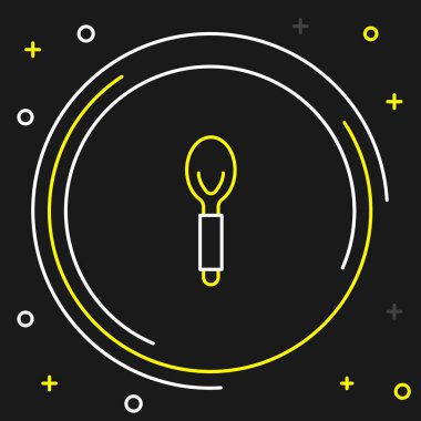 Çizgi kaşığı simgesi siyah arkaplanda izole edildi. Mutfak aletleri. Çatal bıçak seti. Renkli taslak konsepti. Vektör.