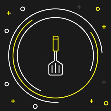 Çizgi Spatula simgesi siyah arkaplanda izole edildi. Mutfak spatula ikonu. Barbekü spatula işareti. Barbekü ve ızgara aleti. Renkli taslak konsepti. Vektör.