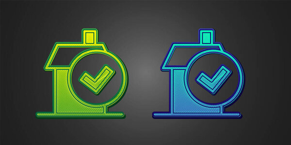 Green and blue Home cleaning service concept icon isolated on black background. Building and house. Vector.