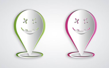 Kağıt kesiği gri arka planda izole Mutlu Cadılar Bayramı simgesi. Kağıt sanatı tarzı. Vektör.