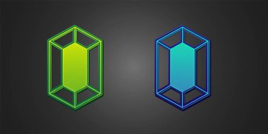 Siyah arkaplanda yeşil ve mavi mücevher taşı simgesi var. Mücevher sembolü. Elmas. Vektör.