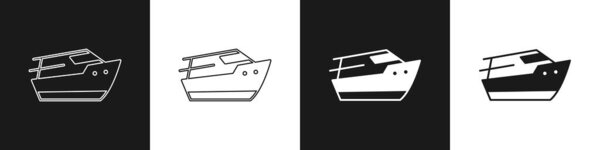 Set Speedboat icon isolated on black and white background. Vector.