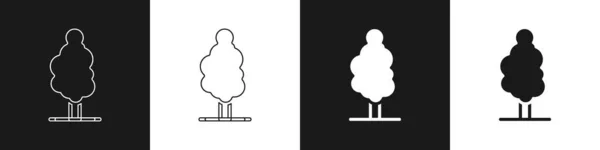 Establecer Icono Árbol Aislado Sobre Fondo Blanco Negro Símbolo Forestal — Vector de stock