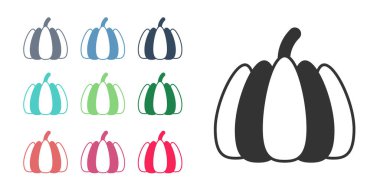 Beyaz arkaplanda siyah balkabağı simgesi izole edildi. Mutlu Cadılar Bayramı Partisi. Simgeleri renklendirin. Vektör.