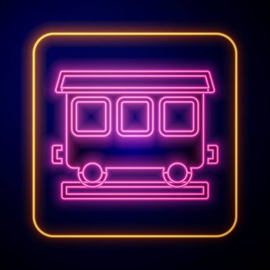 Parlayan neon ışıklı yolcu vagonları siyah arka planda izole edildi. Tren vagonu. Vektör.