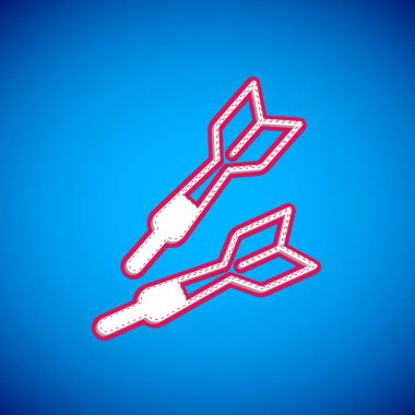 Beyaz Dart ok simgesi mavi arkaplanda izole edildi. Vektör.