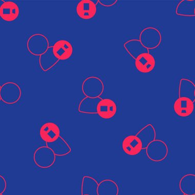 Kırmızı görüntülü sohbet konferansı simgesi mavi arkaplanda izole edilmiş kusursuz desen. Çevrimiçi iş görüşmesi formu. Uzak proje yönetimi. Vektör.