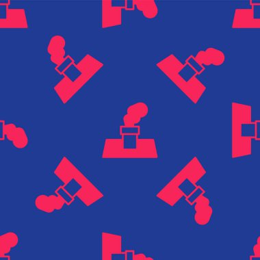 Kırmızı Noel bacası ikonu mavi arka planda izole edilmiş pürüzsüz desen. Mutlu Noeller ve mutlu yıllar. Vektör.