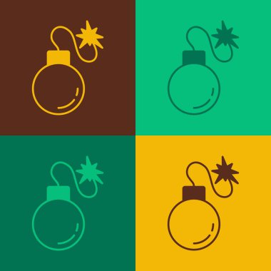 Pop Art Bomb renk arkaplanında izole edilmiş ikonu patlatmaya hazır. Vektör.