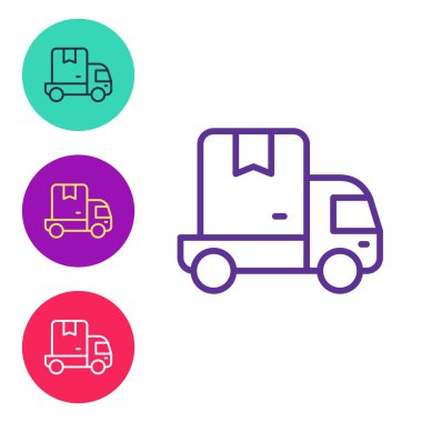 Kargo kamyonu ikonu beyaz arka planda izole edildi. Simgeleri renklendirin. Vektör.