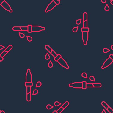 Kırmızı çizgi Pipette simgesi siyah arkaplanda izole edilmiş. Tıbbi elementler, kimya laboratuarı ekipmanları. Tıp sembolü. Vektör.