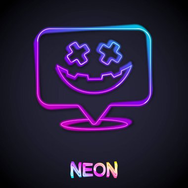 Parlayan neon hattı. Siyah arka planda izole edilmiş Mutlu Cadılar Bayramı simgesi. Vektör.