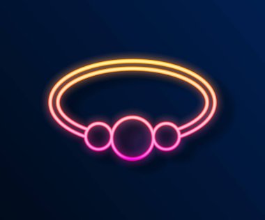 Parlayan neon çizgisi bilezik mücevher ikonu siyah arka planda izole edildi. Bilezik işareti. Vektör.