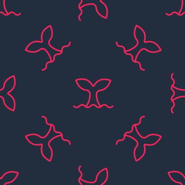 Okyanus dalgası ikonunda kırmızı çizgili balina kuyruğu siyah arka planda izole edilmiş. Vektör.