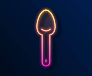 Parlayan neon hattı kaşık simgesi siyah arkaplanda izole edildi. Mutfak aletleri. Çatal bıçak seti. Vektör.