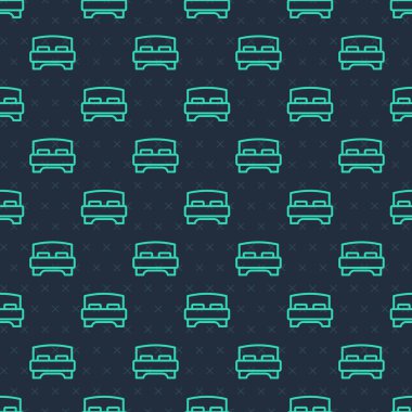 Yeşil çizgi. Mavi arka planda iki ya da bir kişi için büyük yatak. Vektör.