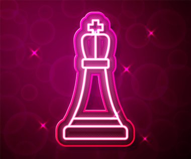 Parlayan neon çizgisi satranç simgesi kırmızı arkaplanda izole edildi. İş stratejisi. Oyun, yönetim, finans. Vektör.