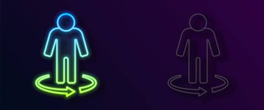 Parlayan neon hattı 3D modelleme simgesi siyah arkaplanda izole edildi. Artırılmış gerçeklik mi yoksa sanal gerçeklik mi? Vektör.