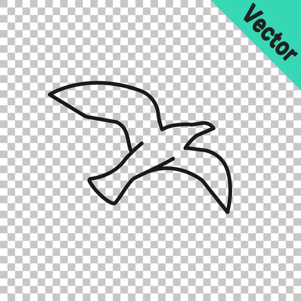 Schwarze Linie Vogel Möwe Symbol Isoliert Auf Transparentem Hintergrund Vektor — Stockvektor