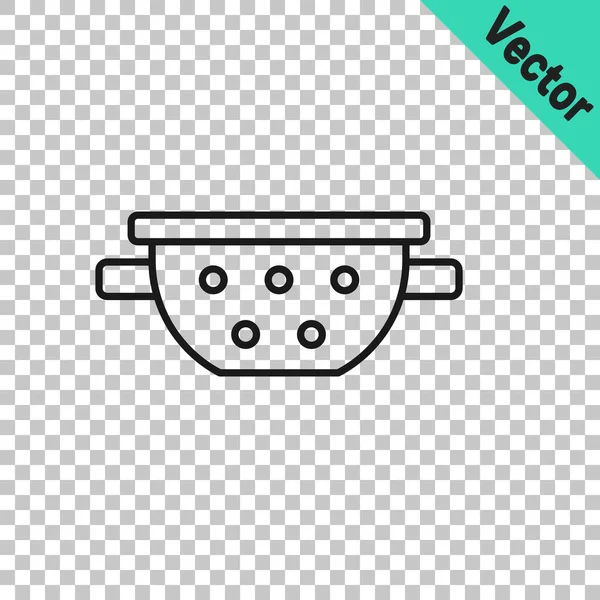 Black Line Kitchen Colander Icon Isolated Transparent Background Cooking Utensil — Stock Vector