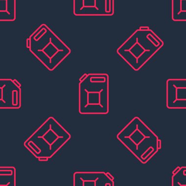 Red line Canister for gasoline icon isolated seamless pattern on black background. Diesel gas icon. Vector.