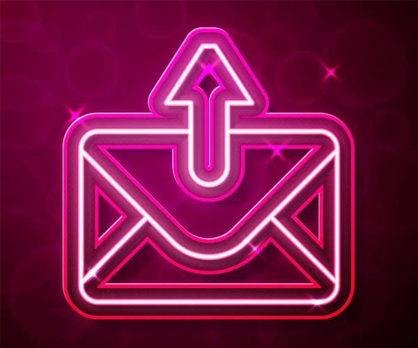 Linea Neon Luminosa Icona Posta Mail Isolata Sfondo Rosso Mail — Vettoriale Stock