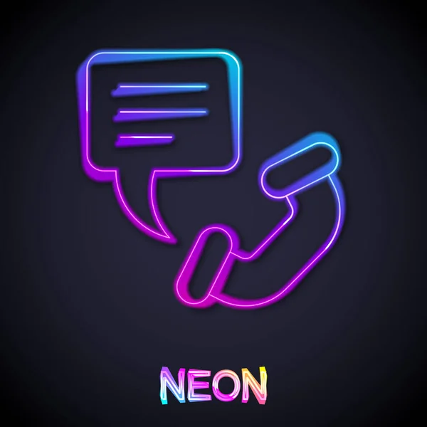 Gloeiende Neon Lijn Telefoon Uur Support Pictogram Geïsoleerd Zwarte Achtergrond — Stockvector