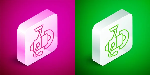 Isometric Line Spinning Reel Fishing Icon Isolated Pink Green Background — Stock vektor