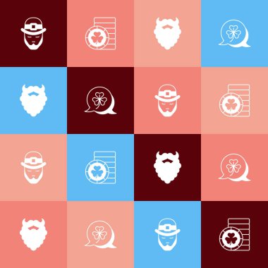 Pop sanat eserleri, Leprikon Altın Leprikan sikke bıyık, sakal ve Yonca folyo yaprağı ikonu. Vektör.