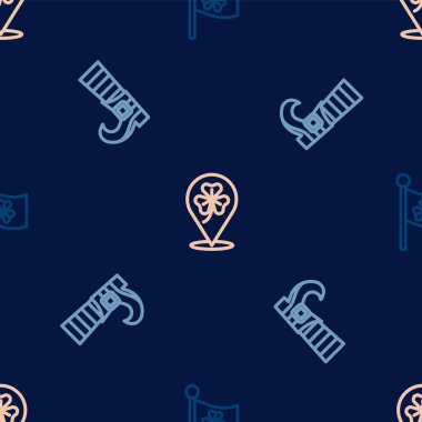 İrlanda bayrağını yonca leprikon çizmesi ve tırtıl folyo yaprağıyla kusursuz desenli hizaya getirin. Vektör.