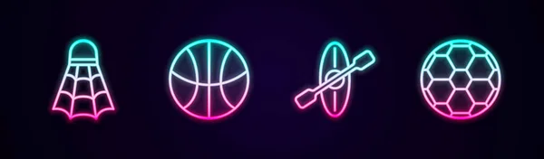 Badminton Servis Aracı Basketbol Topu Kano Kürek Futbol Parlayan Neon — Stok Vektör