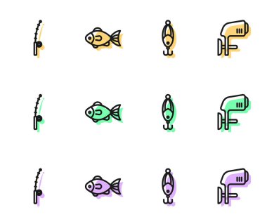 Olta oltası ve dıştaki tekne motor ikonu ayarlayın. Vektör.