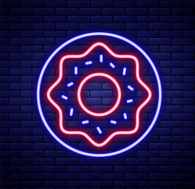 Parlak neon çizgili donut. Duvarın arkasında izole edilmiş tatlı jöleli ikon. Renkli taslak konsepti. Vektör