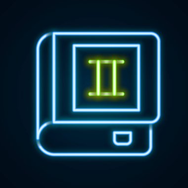 Parlayan neon çizgi Kitap simgesi siyah arkaplanda izole edildi. İkinci cilt. Renkli taslak konsepti. Vektör