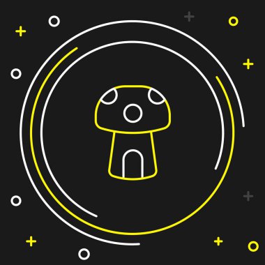 Çizgi Fantezi Mantar Evi simgesi siyah arka planda izole edildi. Peri masalı evi. Renkli taslak konsepti. Vektör