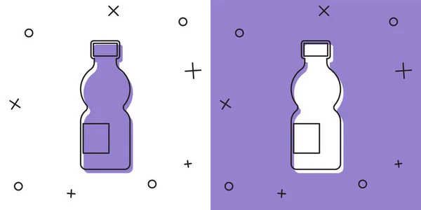 Набор Бутылка Воды Иконка Изолированы Белом Фиолетовом Фоне Знак Напитка — стоковый вектор