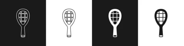 Set Raquette Tennis Icône Isolée Sur Fond Noir Blanc Équipement — Image vectorielle