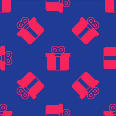 Kırmızı hediye kutusu simgesi mavi arkaplanda izole edilmiş. Vektör