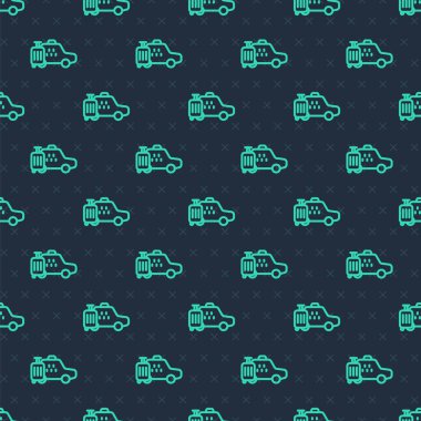 Yeşil çizgi taksi ikonu mavi arka planda pürüzsüz desen izole etti. Vektör