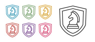 Satranç simgesini beyaz arkaplanda izole et. İş stratejisi. Oyun, yönetim, finans. Simgeleri renklendirin. Vektör