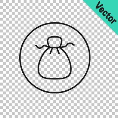 Şeffaf arkaplanda siyah çizgi Wonton simgesi izole edildi. Çin yemeği. Vektör