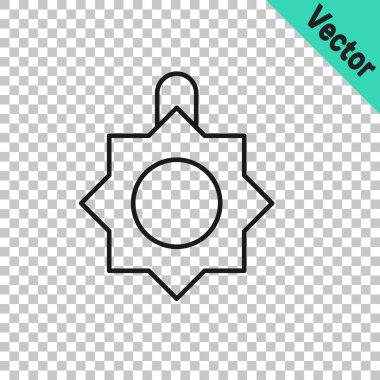 Şeffaf arka planda siyah çizgi Noel oyuncağı ikonu izole edildi. Mutlu Noeller ve mutlu yıllar. Vektör